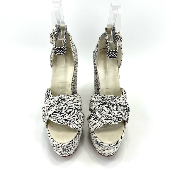 Antolina Paris Barbara Platform High Heel Sandal Sz 10 White Black Woven Cotton - Picture 4 of 16